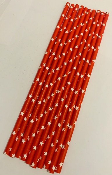 Red White Paper Drinking Straws with Stars